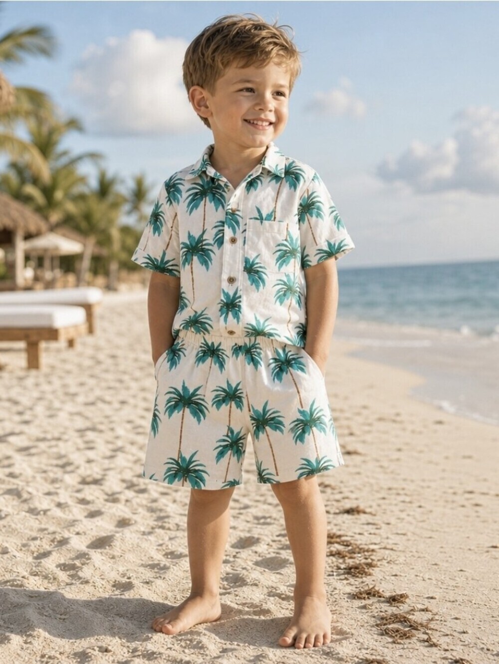 Palm Tree Print Shirt & Shorts Set NWT Vacation Beach Travel Size 4T Kids Boys - Picture 1 of 12